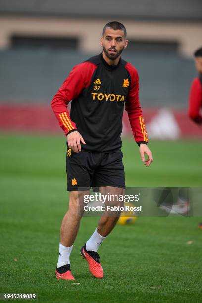 Roma player Leonardo Spinazzola during a training session at Centro Sportivo Fulvio Bernardini on January 19, 2024 in Rome, Italy.