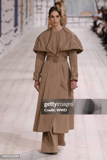 Model on the runway at Christian Dior Couture Spring 2024 as part of Paris Couture Fashion Week held at Musée Rodin on January 22, 2024 in Paris,...