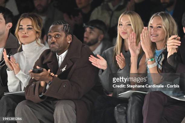 Rita Ora, guest, Lila Moss and Kate Moss attend the Dior Homme Menswear Fall/Winter 2024-2025 show as part of Paris Fashion Week on January 19, 2024...