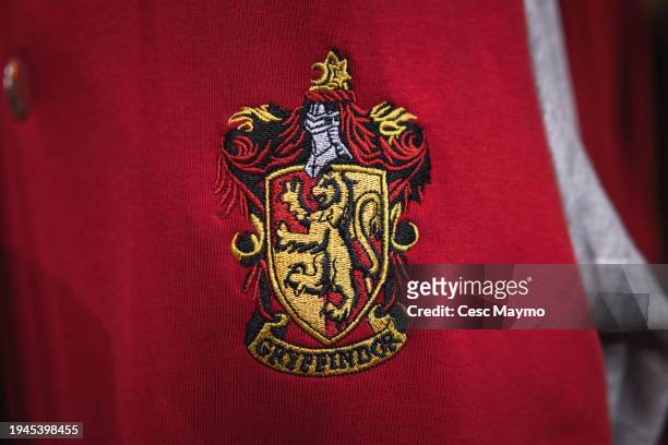 The Gryffindor logo is seen on a jacket, in the store of the "Harry Potter The Exhibition" on January 19, 2024 in Barcelona, Spain.