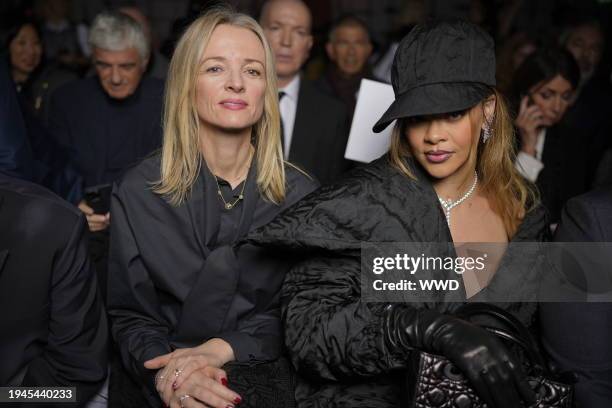 Delphine Arnault and Rihanna at Christian Dior Couture Spring 2024 as part of Paris Couture Fashion Week held at Musée Rodin on January 22, 2024 in...
