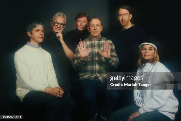 Danny Gabai, Mark Mothersbaugh, Gerald Casale, Bob Mothersbaugh, Chris Smith and Anita Greenspan of 'Devo' are photographed for Los Angeles Times on...