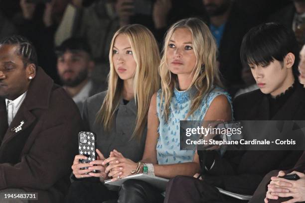 Lila Moss and Kate Moss attend the Dior Homme Menswear Fall/Winter 2024-2025 show as part of Paris Fashion Week on January 19, 2024 in Paris, France.