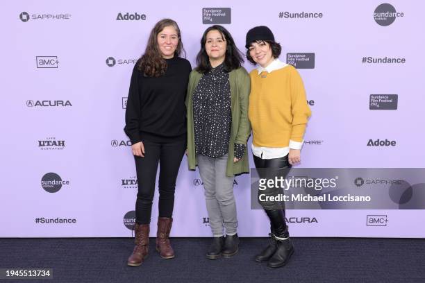 Fernanda Valadez, Astrid Rondero and Ximena Amann attend the "Sujo" Premiere during the 2024 Sundance Film Festival at The Ray Theatre on January 19,...
