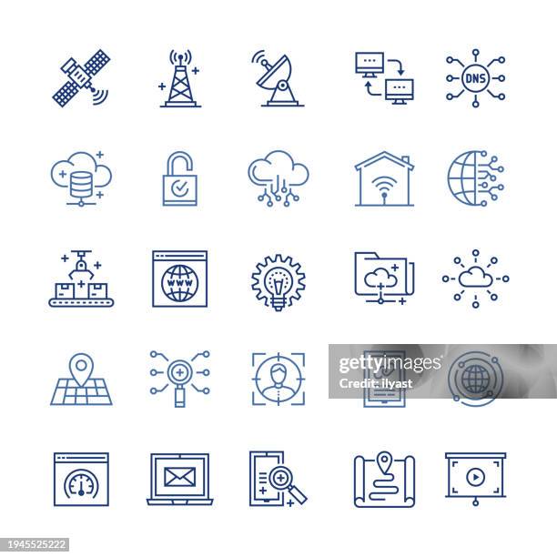 telecommunications line icon set - email bot stock illustrations