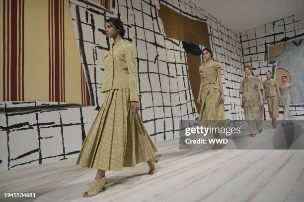 Model on the runway at Christian Dior Couture Spring 2024 as part of Paris Couture Fashion Week held at Musée Rodin on January 22, 2024 in Paris,...