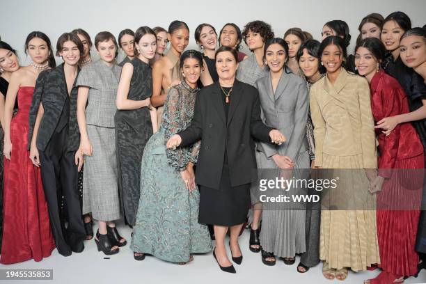 Designer Maria Grazia Chiuri poses with models at Christian Dior Couture Spring 2024 as part of Paris Couture Fashion Week held at Musée Rodin on...