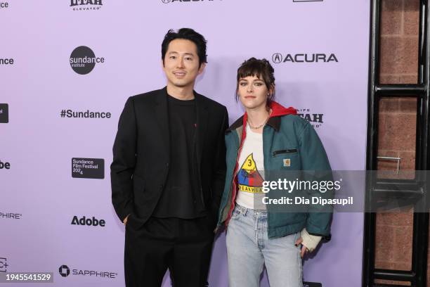 Steven Yeun and Kristen Stewart attend the "Love Me" Premiere during the 2024 Sundance Film Festival at Eccles Center Theatre on January 19, 2024 in...