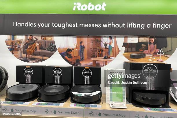 Roomba vacuums by iRobot are displayed at Best Buy store on January 19, 2024 in San Rafael, California. The European Commission, the EU’s antitrust...