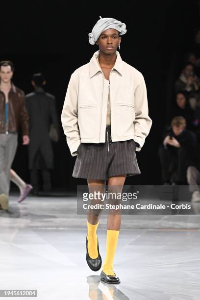 Model walks the runway during the Dior Homme Menswear Fall/Winter 2024-2025 show as part of Paris Fashion Week on January 19, 2024 in Paris, France.