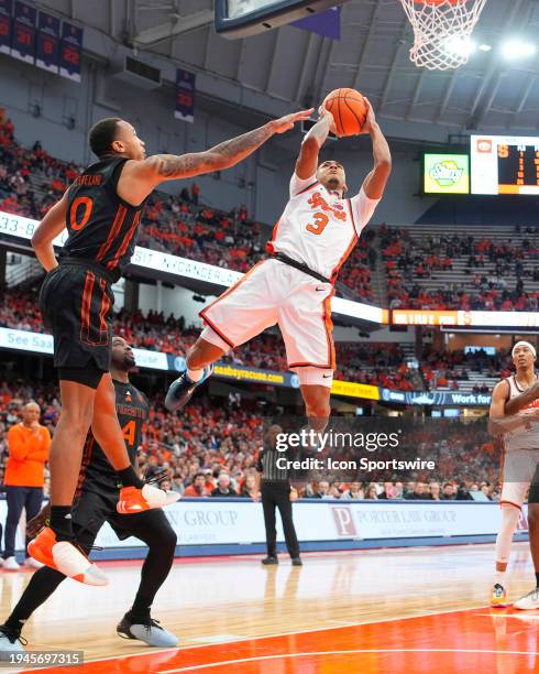 Syracuse Orange Guard Jodah Mintz shoots a layup during the second half of the College Basketball game between the Miami Hurricanes and the Syracuse...