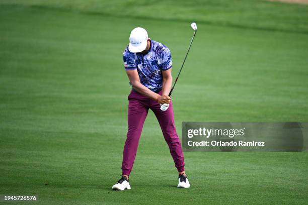 Erik van Rooyen of South Africa reacts to a shot from the ninth fairway during the second round of The American Express at Nicklaus Tournament Course...