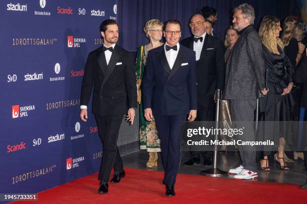 Prince Carl Philip of Sweden and Prince Daniel of Sweden on the red carpet during Idrottsgalan 2024, the annual Swedish Sports Gala, at Friends Arena...