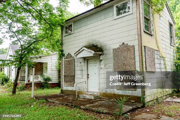 Shelby, North Carolina, old boarded up abandoned homes.