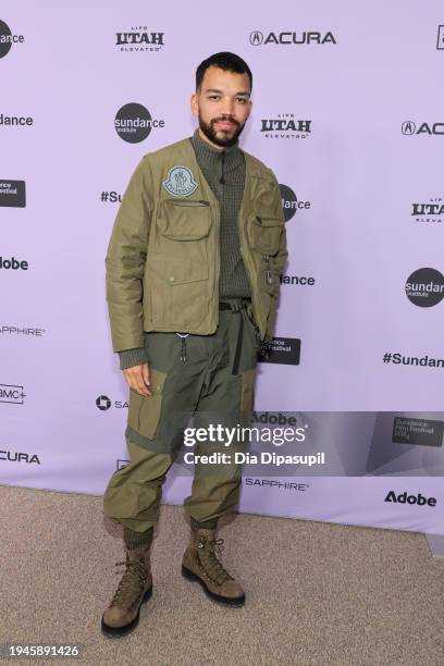 Justice Smith attends "The American Society Of Magical Negroes" Premiere during the 2024 Sundance Film Festival at Eccles Center Theatre on January...