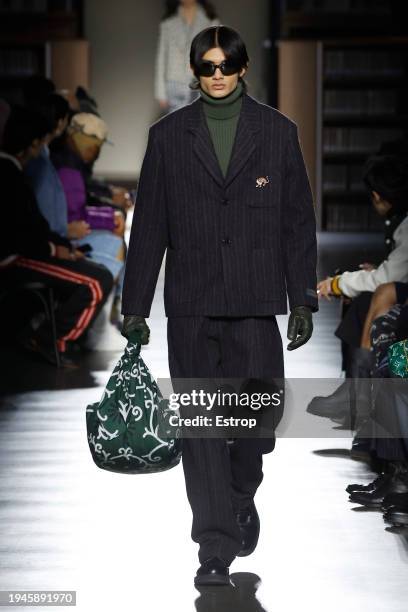 Model walks the runway during the Kenzo Menswear Fall/Winter 2024-2025 show as part of Paris Fashion Week on January 19, 2024 in Paris, France.