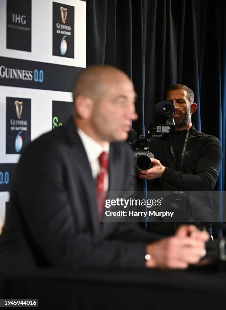 Dublin , Ireland - 22 January 2024; A Netflix camera operator films a England head coach Steve Borthwick press conference during the Guinness Six...