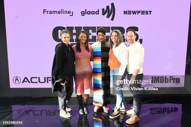 Alexandra Hedison, Natalie Jasmine Harris, Alok Vaid-Menon, Allegra Madsen, and David Hatkoff attend Cheers, Queers presented by GLAAD, Frameline,...