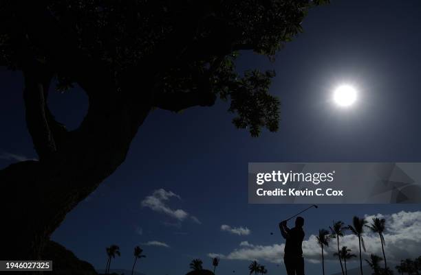 David Duval of the United States plays a shot on the first hole during the second round of the Mitsubishi Electric Championship at Hualalai Golf Club...