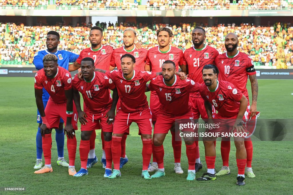 Equatorial Guinea players pose for a team photo ahead of the Africa