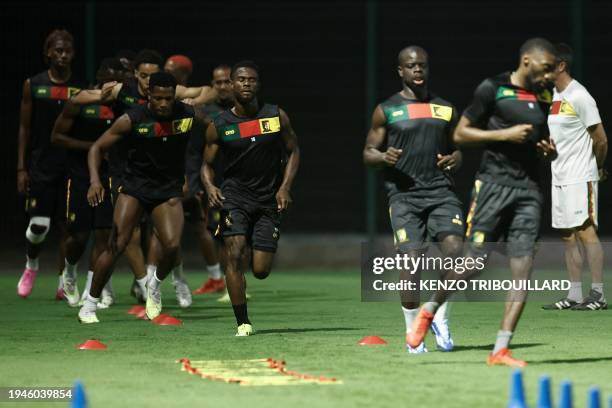 Cameroon's national team players take part in a training session in Bouake on January 22 on the eve of the 2024 Africa Cup of Nations football match...