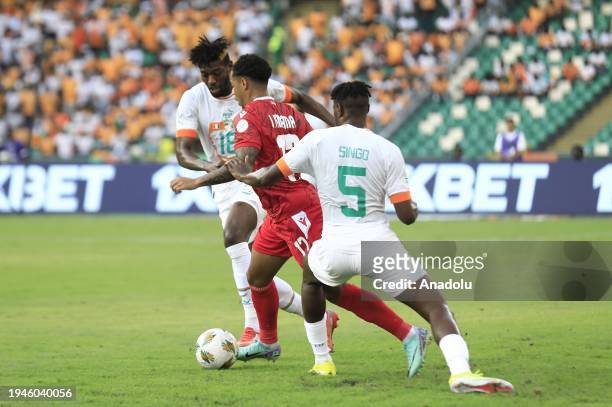 Josete Miranda of Equatorial Guinea competes during the Africa Cup of Nations Group A match between Ivory Coast and Equatorial Guine at Ebimpe...