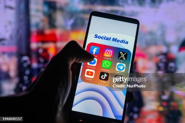 The Messenger app logo is displayed on a smartphone among other social media networks in this photo illustration in Brussels, Belgium, on January 22,...