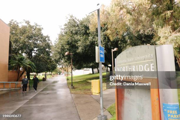 Northridge, CA Students walk through campus during the first of an alleged five-day strike over pay at California State University Northridge on...