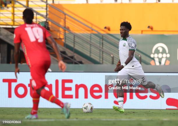 Ola Aina of Nigeria in possession during the TotalEnergies CAF Africa Cup of Nations group stage match between Guinea-Bissau and Nigeria at Stade...