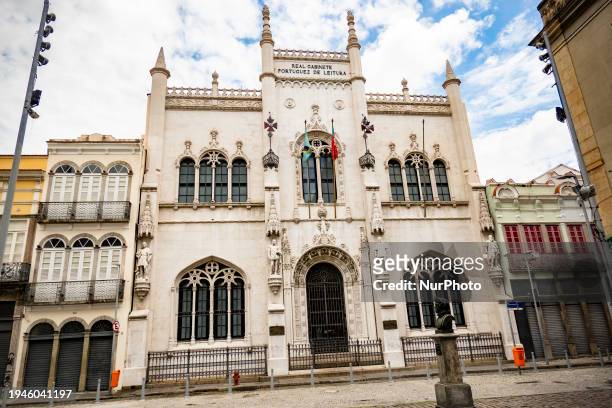 The facade of the Real Gabinete Portugues de Leitura is being shown in Rio de Janeiro, Brazil, on January 21, 2024.