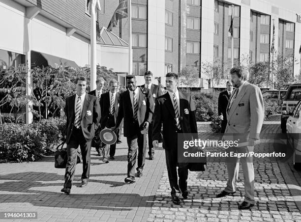 England players leaving the Excelsior Hotel at Heathrow before the England cricket team depart for Australia for the Ashes tour of 1994-95, October...