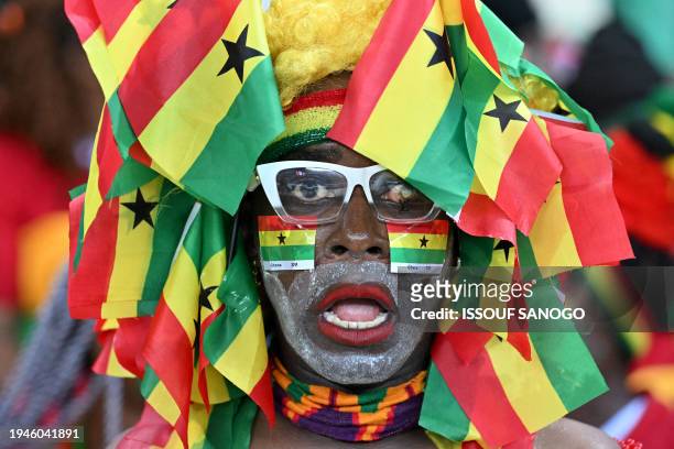 Ghana supporter looks on during the Africa Cup of Nations 2024 group B football match between Mozambique and Ghana at Alassane Ouattara Olympic...