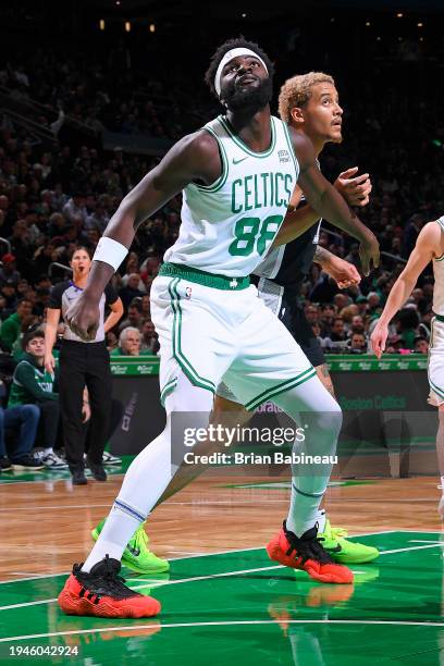 Neemias Queta of the Boston Celtics boxes out during the game against the San Antonio Spurs on January 17, 2024 at the TD Garden in Boston,...