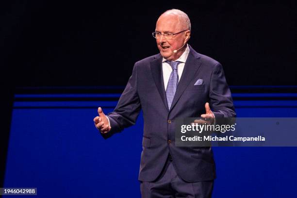Sven Goran Eriksson presents the Newcomer of The Year award during Idrottsgalan 2024, the annual Swedish Sports Gala, at Friends Arena on January 22,...