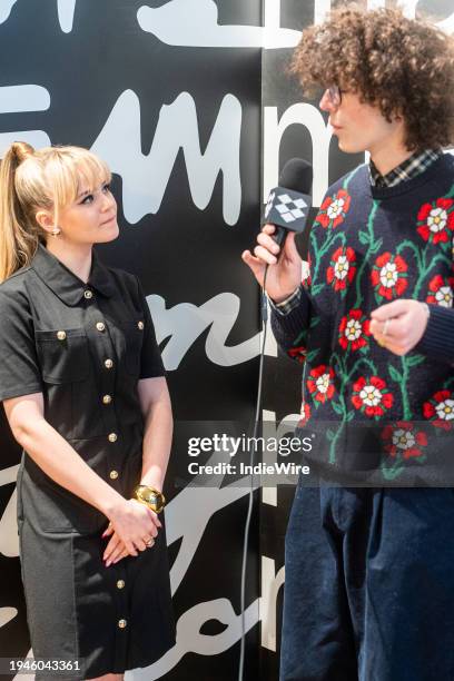 Megan Stott and Reece Feldman at the IndieWire Sundance Studio, Presented by Dropbox held on January 22, 2024 in Park City, Utah.