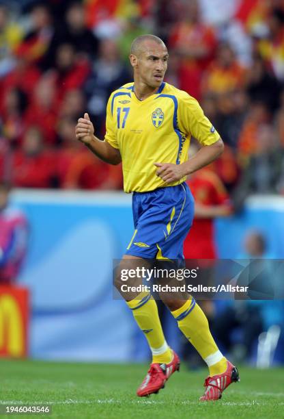 June 14: Henrik Larsson of Sweden running during the UEFA Euro 2008 Group D match between Sweden and Spain at Tivoli Nue on June 14, 2008 in...