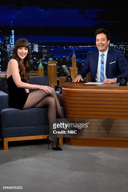 Episode 1907 -- Pictured: Actress Dakota Johnson during an interview with host Jimmy Fallon on Monday, January 22, 2024 --