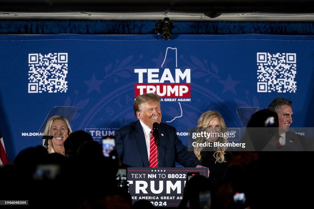 Trump Rochester Nh Former US President Donald Trump speaks with Representative Marjorie ...