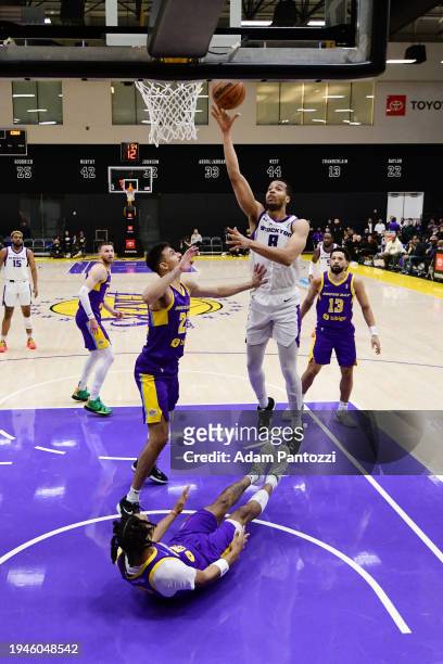 Skal Labissiere of the Stockton Kings drives to the basket during the game against the South Bay Lakers on January 22, 2024 at UCLA Heath Training...
