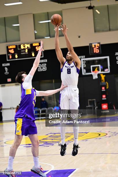 Skal Labissiere of the Stockton Kings shoots the ball during the game against the South Bay Lakers on January 22, 2024 at UCLA Heath Training Center...