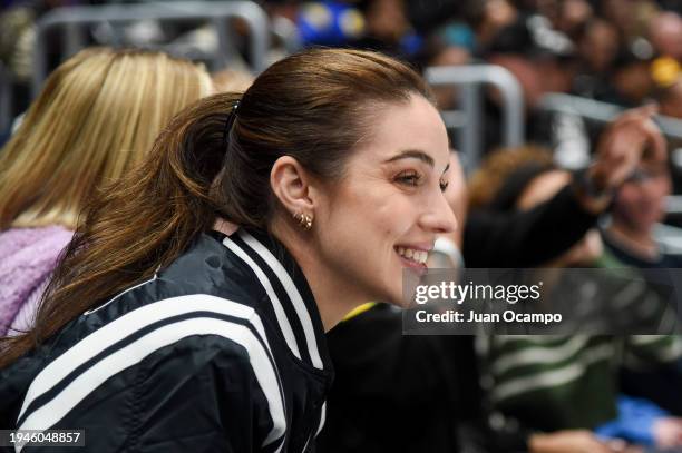Adelaide Kane watches the game during the third period between the San Jose Sharks and the Los Angeles Kings at Crypto.com Arena on January 22, 2024...