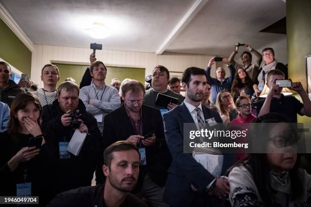 Members of the press and spectators during the first-in-the-nation midnight vote at the Tillotson House at The Balsams Resort in Dixville Notch, New...