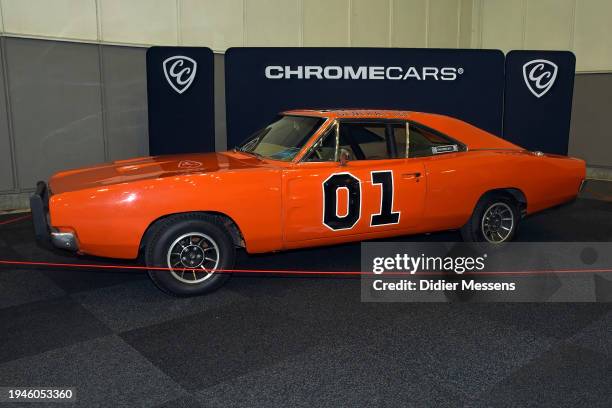 The original 1969 Dodge Charger General Lee from the movie starsky and hutch is shown at the Brussels Auto Show on January 17, 2024 in Brussels,...
