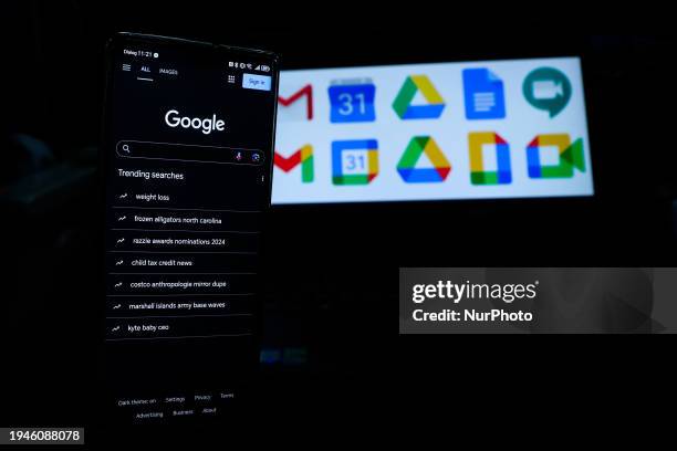 Mobile phone is displaying Google search and Google services in Colombo, Sri Lanka, on January 23, 2024.