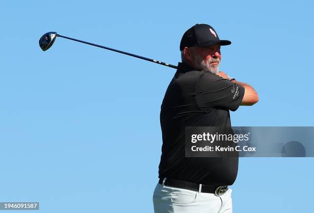 Darren Clarke of Ireland tees off the second hole during the second round of the Mitsubishi Electric Championship at Hualalai Golf Club on January...