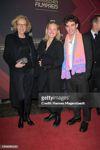 Juliane Köhler, her daughter Jette Rösch and Sandro Madlener attends the Bavarian Film Awards 2024 at Prinzregententheater on January 19, 2024 in...