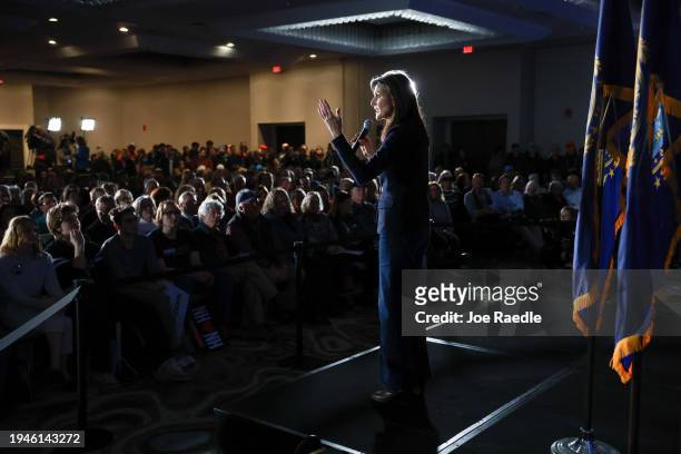Republican presidential candidate, former U.N. Ambassador Nikki Haley, speaks during a campaign event held at DoubleTree by Hilton Manchester on...
