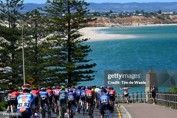 General view of the peloton competing prior to the 24th Santos Tour Down Under 2024, Stage 5 a 129.3km stage from Christies Beach to Willunga Hill...