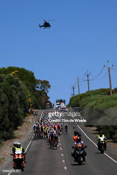 General view of the peloton competing during the 24th Santos Tour Down Under 2024, Stage 5 a 129.3km stage from Christies Beach to Willunga Hill 372m...
