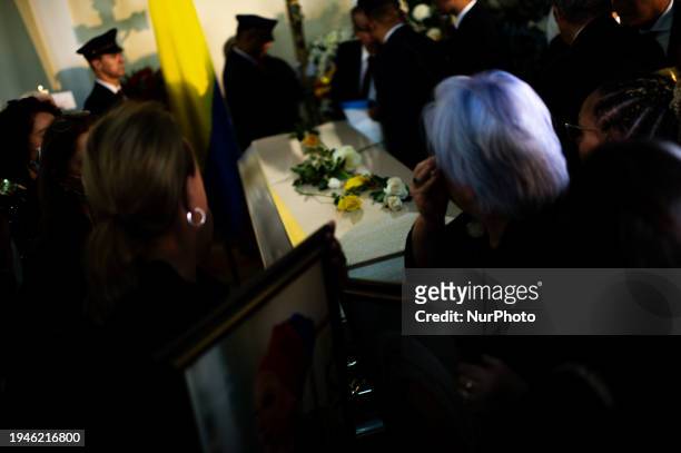 People are mourning the death of a Colombian senator from the political alliance 'Pacto Historico' during her wake at the Colombian congress in...